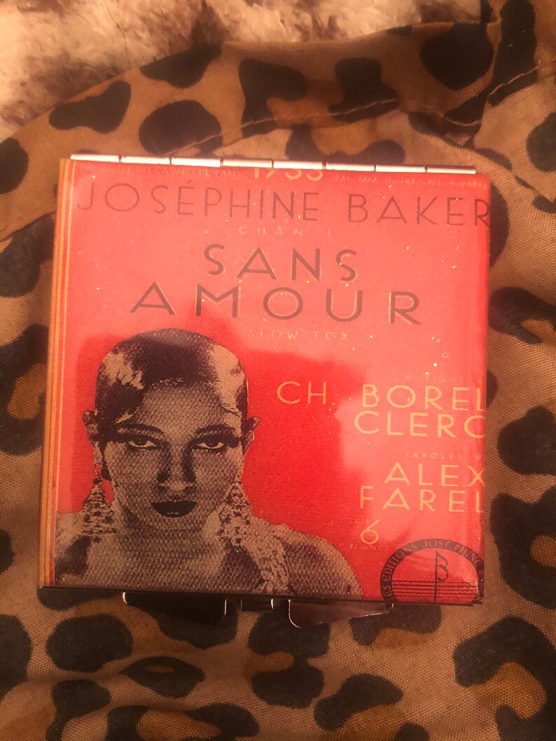 Josephine Baker Sans Amour Square Compact Mirror w/ Crystal Navette Flower image 3