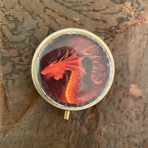 Retro Red Dragon Vintage Bronze small round 3-compartment Pill box