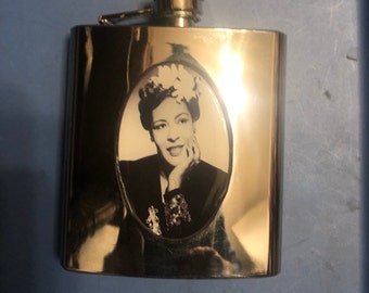 Retro Billie Holiday Gardenia Silver 6 oz  Flask