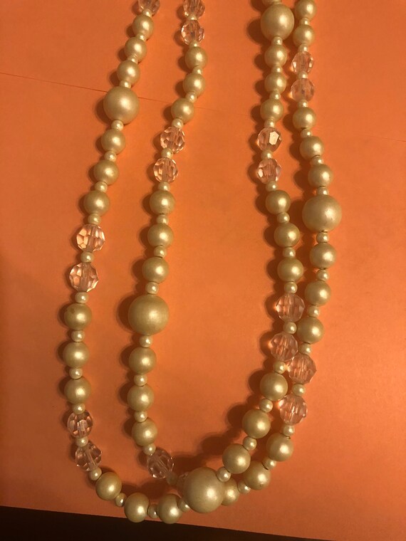 Vintage Ivory Crystal & Wooden Beads Long Single … - image 1