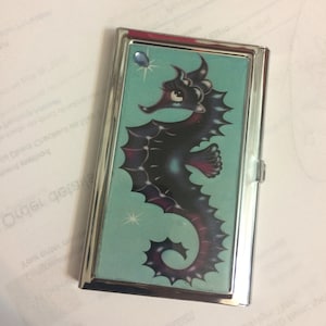 Retro Aqua SEAHORSE Business Card Credit Holder I.D. Case