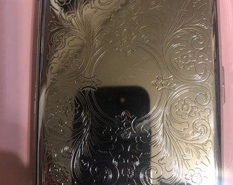 lucienne cigarette case Vintage Lucienne Cigarette Case – Gold-tone Metal & Black Enamel –  Mid-century Modern