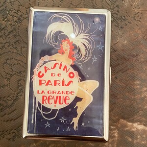 Estuche para cigarrillos retro de los años 20, Casino de París La Grande Revue, con dos pinzas para billetes de 100 dólares, para tarjetas de crédito y de visita
