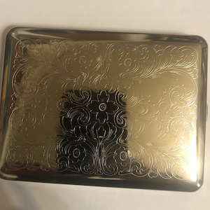 Art Deco German Silver Paris Fleur 2-band 100s and 120s Cigarette Wallet Case Business Credit Card Holder