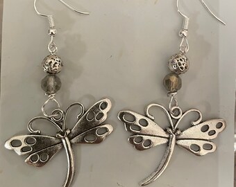 Retro Silver filigree Butterfly French wire Dangling Earrings