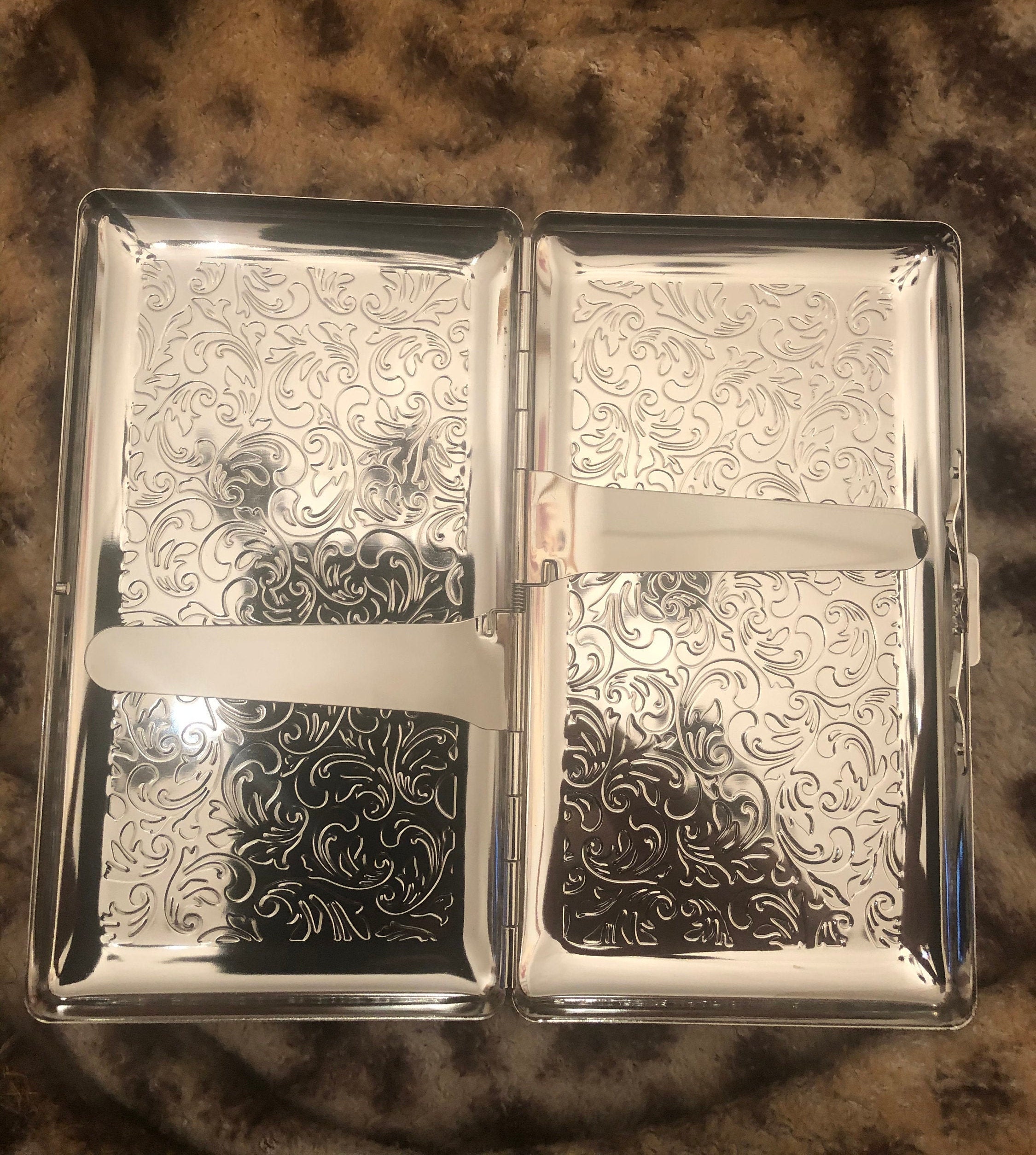 Retro Silver French Filigree 2-clip 120s Cigarette Wallet Case Business  Credit Card Holder