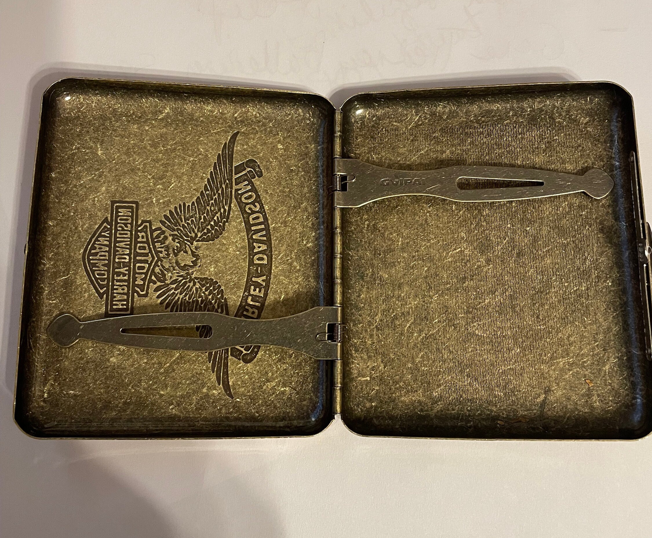 Antique Gold Harley Eagle 2-clip Wallet Cigarette I.D. Business