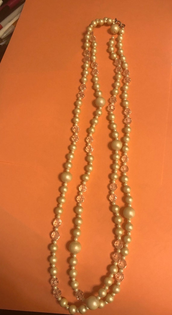 Vintage Ivory Crystal & Wooden Beads Long Single … - image 2