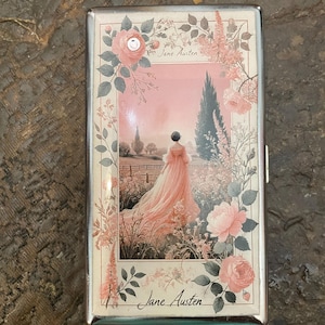 Retro Victorian Austen rose Garden Mirror Tissues 1-clip or 2-Clip 120s Cigarette Case Business Credit Card Holder