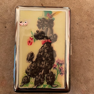 Barboncino nero retrò con papillon rosa I.D. carta di credito per sigaretta a 2 clip. Custodia porta biglietti da visita porta soldi