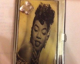 Porte-cartes de visite rétro Sarah Vaughan papillon argent porte-cartes de crédit