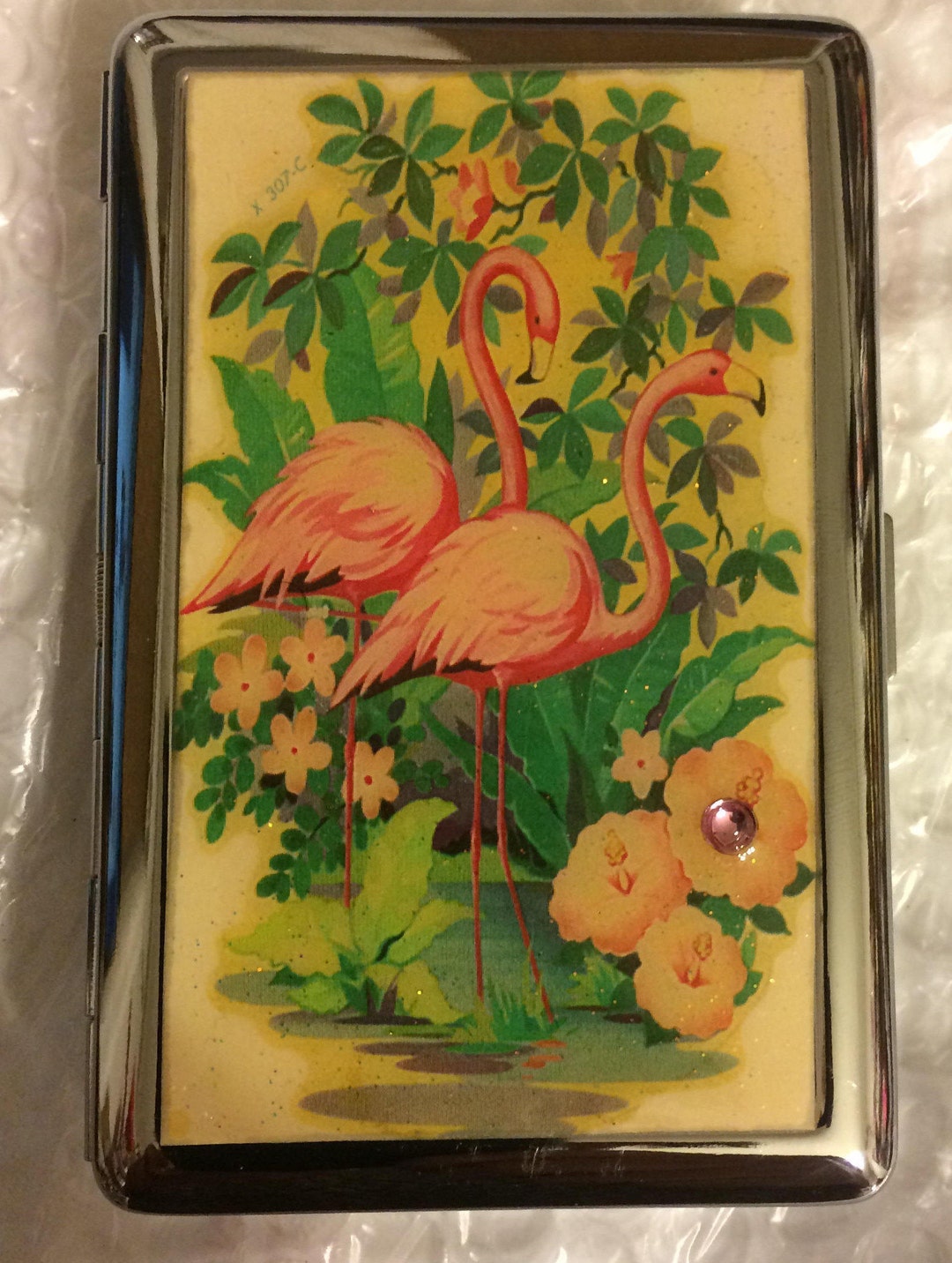 Retro 1940s Pink Flamingo 2-clip Wallet 100s Cigarette Case -- for Business  & Credit Cards, Money, I.D