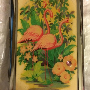 Portefeuille à 2 clips flamant rose des années 40, étui à cigarettes des années 100 -- pour cartes de visite et de crédit, argent, pièce d'identité