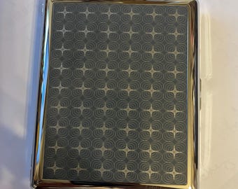 Retro art deco Gray Starling Swirl silver 2-clip 100s Cigarette Walket Case Business credit card Holder