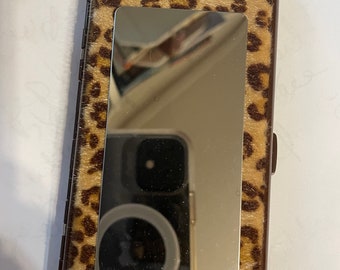 Retro velveteen Brown Leopard 2-clip 120s Cigarette Joint Wallet Case Business Credit Card I.D. Holder