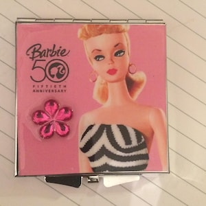 Retro Pink Doll-icious Square Silver Mirror Compact