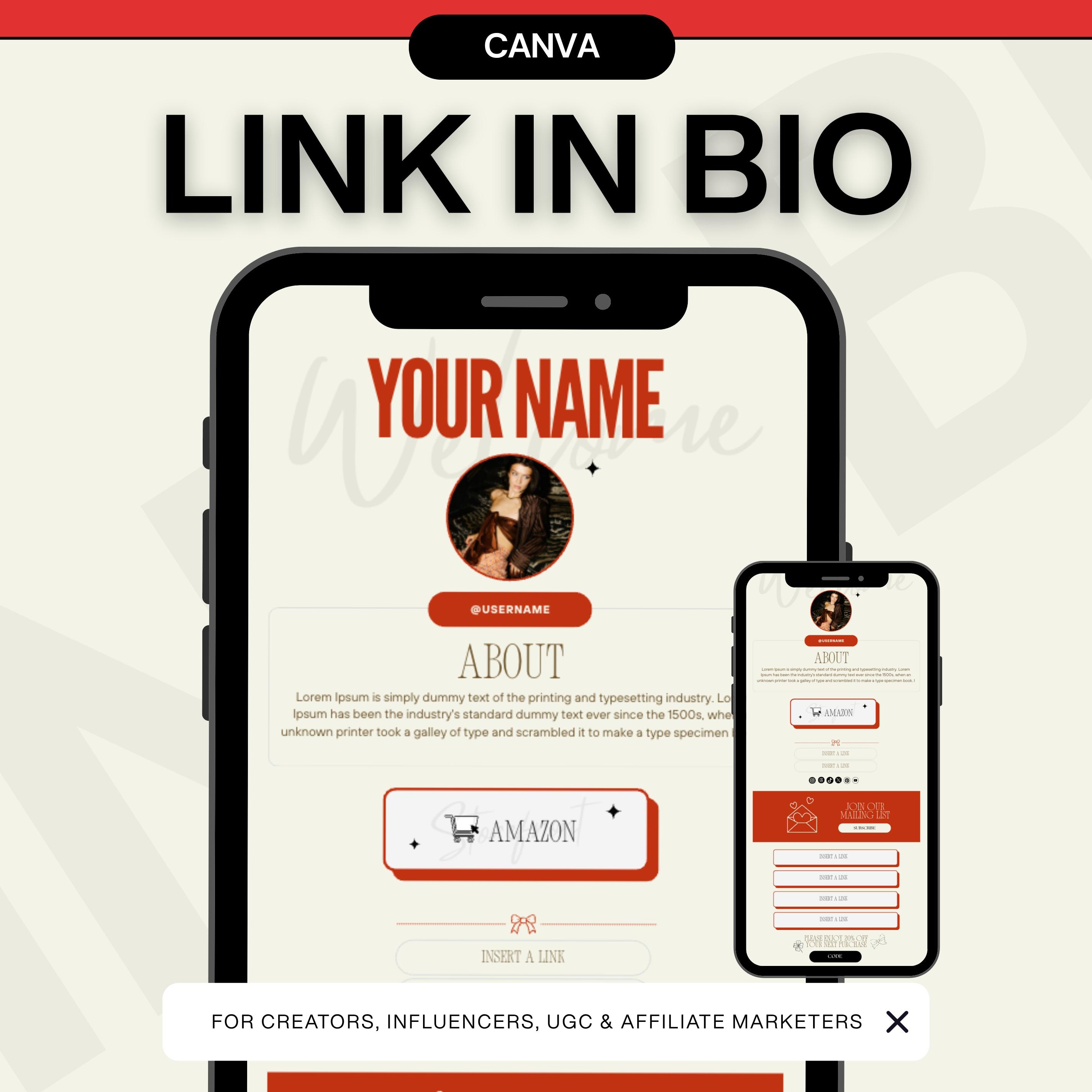 Canva Link in Bio Template, Editable Creator Bio Link Website ...