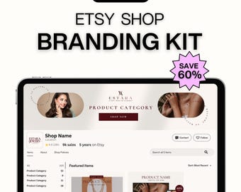 Etsy Shop Kit, Editable Canva Etsy Branding Kit, Etsy Banner Template, Product Listing Mockup, Shop Icon, Thank You Card, Etsy Seller Kit