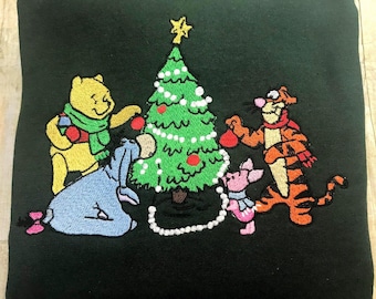 Embroidered Winnie The Pooh Sweatshirt, Disney Christmas Embroidery Hoodie, Cute Xmas Jumper, Christmas Pullover, Holiday Gift Ideas