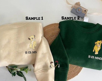 Maglietta ricamata coppia Re Leone, felpa con numeri romani Nala e Simba, maglietta coppia Disney, maglione cartone animato carino, regalo di San Valentino