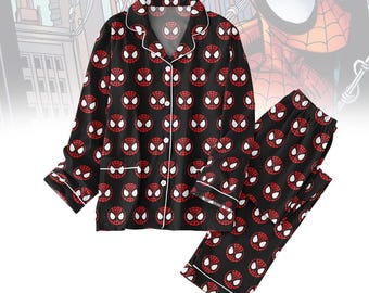 Spiderman Christmas Pajamas, Face Spider Man Pattern Sleepwear Set, Cozy Winter Loungewear For Men And Women, Xmas Gift, Holiday Gift