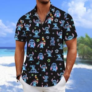 Camisa y pantalones cortos con botones del personaje Stitch de Disney, camisa de dibujos animados de Lilo y Stitch para hombres y mujeres, regalo para los amantes de Stitch, camisa de verano para Stitch