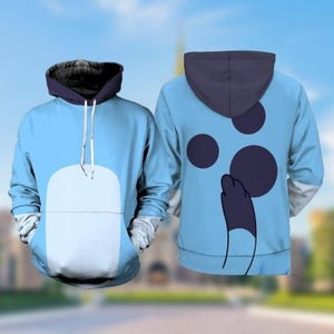 Blauwe hoodie kostuum, lichtblauw sweatshirt met cartoonhond, grappige blauwe sweater voor familielook, door Aussie Dog geïnspireerde hoodie met rits