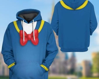 Sudadera con capucha divertida de disfraz de Pato Donald, sudadera azul de Disney, sudadera con capucha de cosplay de personaje de dibujos animados, atuendo de crucero de Disney