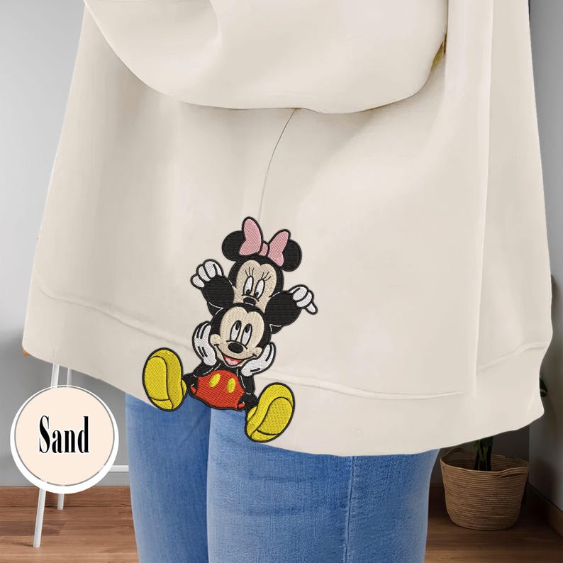 Mickey And Minnie Embroidered Side Bow Sweatshirt, Disneyworld Valentine Shirt, Cute Disney Couple Sweatshirt For Disney Fans