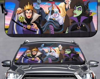 Disney Villains Car Sunshade, Maleficent Ursula Evil Queen Windshield Cover, Funny Disney Car Gift for Fans