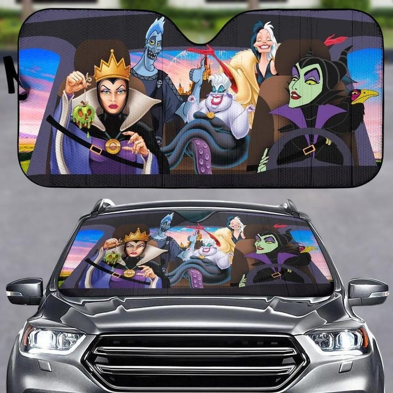 Disney Villains Car Sunshade, Maleficent Ursula Evil Queen Windshield Cover, Funny Disney Car Gift for Fans