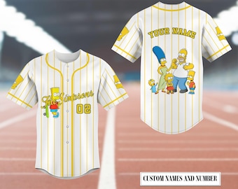 Personalisiertes The Simpsons Familie Baseball Jersey, personalisiertes The Simpsons Nadelstreifen Baseball Shirt, Cartoon Sport Jersey, lustiges Fan Geschenk