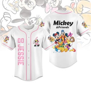 Mickey en vrienden jersey, Disney Minnie Baseball Tee, aangepaste naam jersey kindershirt, familie Disney Tee cadeau voor haar