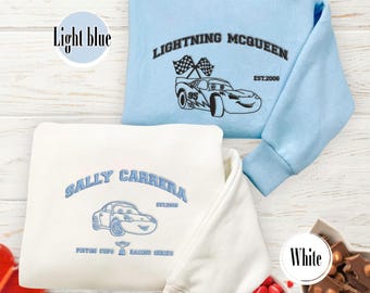 McQueen and Sally Couple Embroidered Sweatshirt, Cars Movie Embroidered Sweatshirt, Cars Characters Embroidered Shirt, Cartoon Shirt