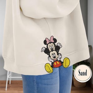 Mickey And Minnie Embroidered Side Bow Sweatshirt, Disneyworld Valentine Shirt, Cute Disney Couple Sweatshirt For Disney Fans