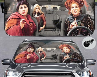 Parasole per auto Hocus Pocus, Parabrezza Sanderson Sisters, Parasole per auto Strega di Halloween, Decorazioni divertenti di Salem