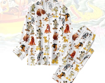 Safari Mickey Lion King Pajamas Set, Disney Cartoon Animal Sleepwear, Disney Safari Long Sleeve Pajama Set, Disney Pjs Gift For Women