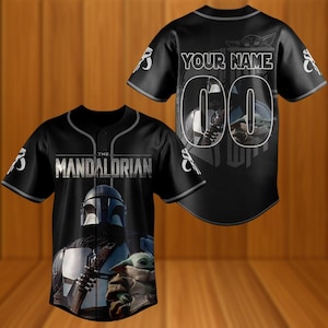Custom The Mandalorian And Grogu Baseball Jersey, Grogu Bounty Hunter Jersey, Star Wars Jersey, Baby Yoda Tee, Mandalorian Shirt