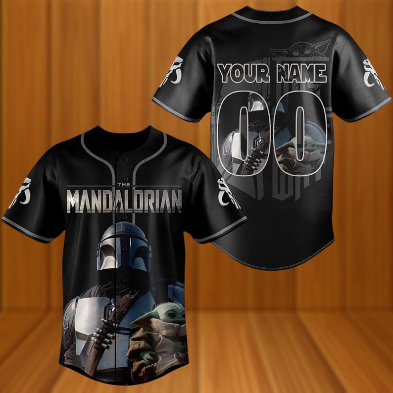 Custom The Mandalorian And Grogu Baseball Jersey, Grogu Bounty Hunter Jersey, Star Wars Jersey, Baby Yoda Tee, Mandalorian Shirt