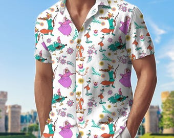 Robin Hood Hawaiian Shirt, Fox and Maid Marian Button Shirt Outfit, Robin Hood Man Shorts, Cute Animal Cartoon Summer Shirt