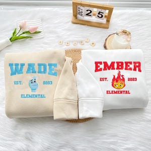 Elemental Sweatshirt, Disney Elemental Shirt, Couples Embroidered Sweatshirt, Disney Embroidered Hoodie, Disney Couple Sweatshirt