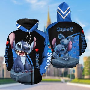 Sudadera con capucha de Disney Stitch, sudadera con estampado de amor de Disney Stitch, bonito jersey de extraterrestre azul, un acogedor regalo kawaii de Disney para fans.