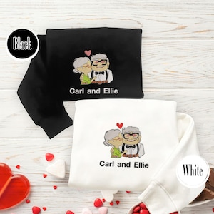 Carl und Ellie Besticktes Sweatshirt, Cartoon Up Ballon Paar Gesticktes Shirt, Geschenke zum Valentinstag