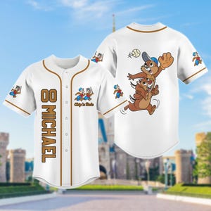 Chip and Dale Baseball Jersey, Custom Name Cartoon Shirt, Funny Squirrel Tee, Disney Brothers Duo Matching Outfit