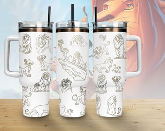 Vaso de acero inoxidable de 40 oz con grabado dorado de Disney Mufasa El Rey León, Simba y Mufasa, regalo para fans.