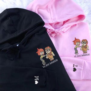 Ellie x Carl Paare besticktes Sweatshirt, Disney Up Film Paar passendes Shirt, Valentinstag Geschenk, römische Ziffer Hoodies für Paare
