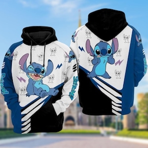 Sudadera con capucha de Stitch, camiseta de Lilo y Stitch, sudadera con capucha de Disney, sudadera con personaje kawaii azul