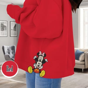 Mickey And Minnie Embroidered Side Bow Sweatshirt, Disneyworld Valentine Shirt, Cute Disney Couple Sweatshirt For Disney Fans
