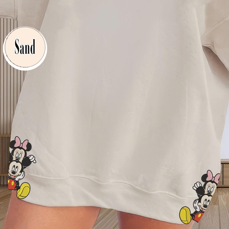 Mickey And Minnie Embroidered Side Bow Sweatshirt, Disneyworld Valentine Shirt, Cute Disney Couple Sweatshirt For Disney Fans