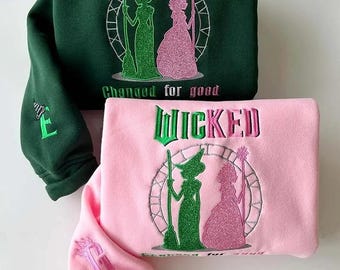 Sudadera con purpurina bordada de Wicked Elphaba y Glinda, camiseta de Wicked Changed For Good, camiseta de Defying Gravity, regalo para fanáticos de El mago de Oz